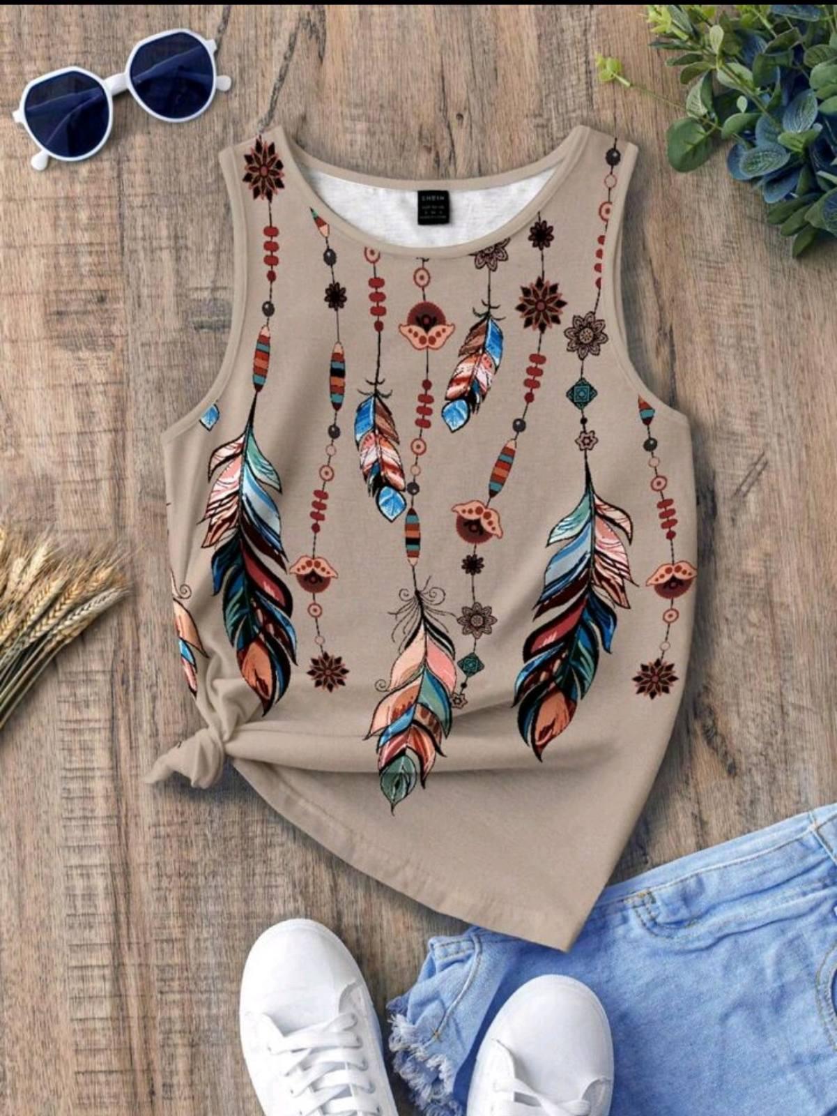 Майка женская Feathers с перьями S/M Бежевый/Разноцветный (27304184) - фото 3