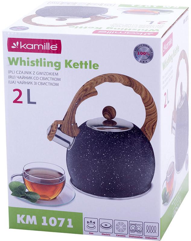 Чайник Kamille Whistling Kettle Marble з нержавіючої сталі зі свистком 2 л Чорний мармур (KM-1071) - фото 7