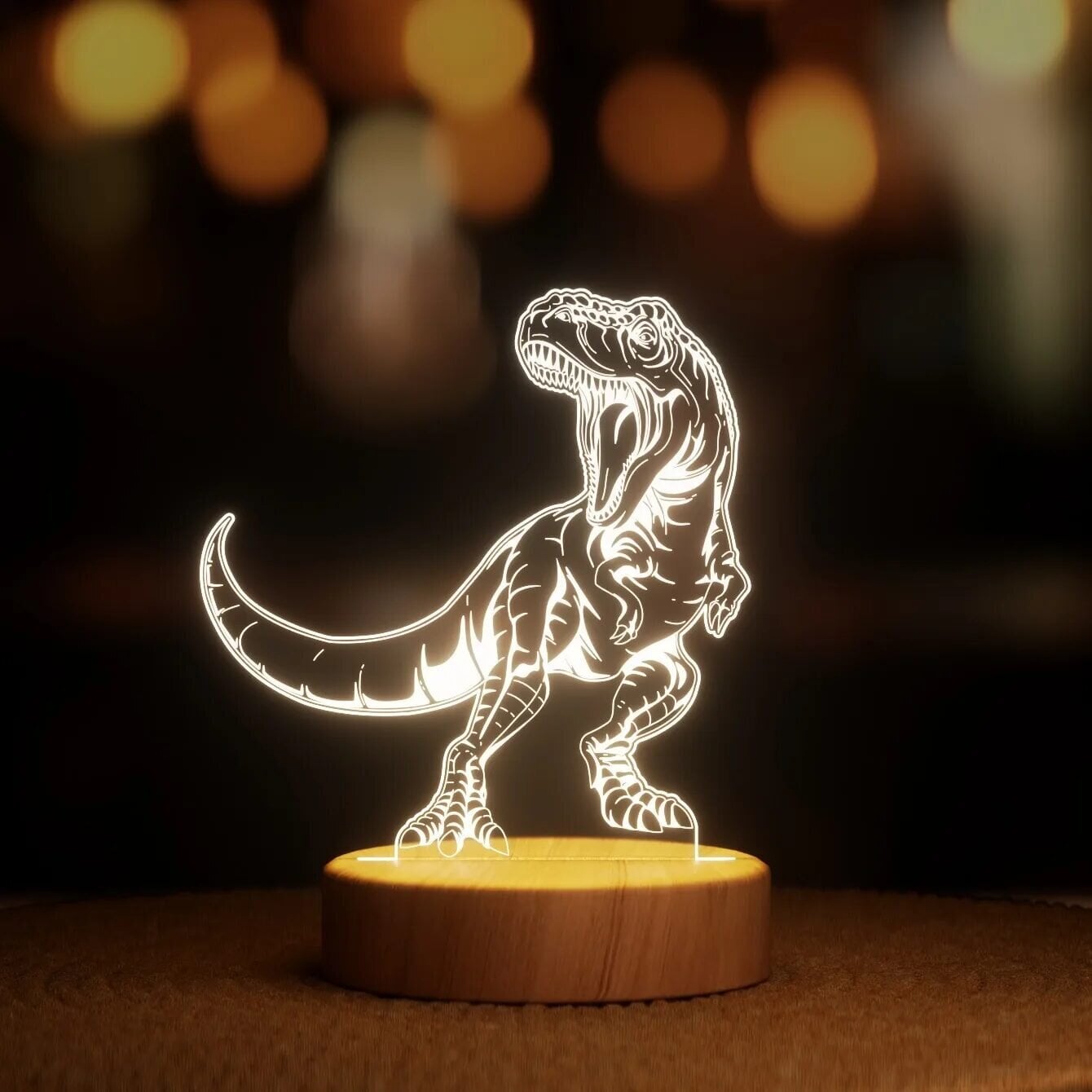 Нічник-світильник Lampic Динозавр T-Rex USB дерево/акрил 15х21 см Жовтий