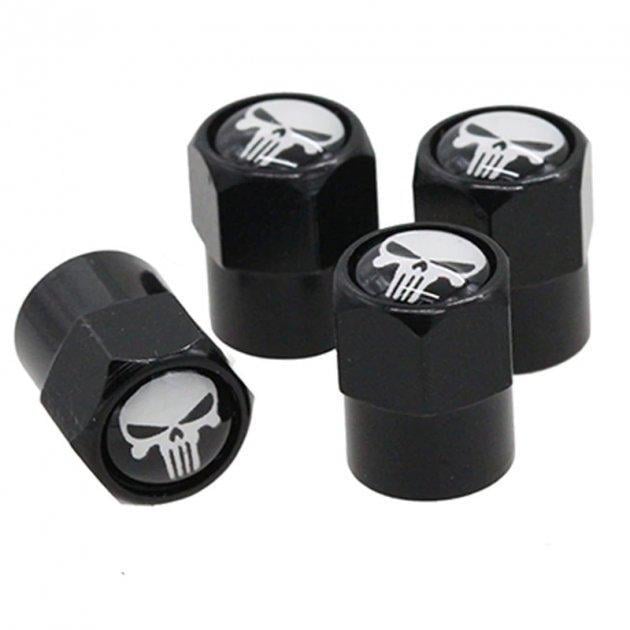 Набор колпачков на ниппель для автомобиля SUNROZ Caps Short Skull 4 шт. Black/White