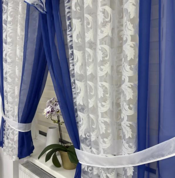 Комплект штор на кухню шифон/органза 400х170 см Синий (445) - фото 5 Комплект штор на кухню шифон/органза 400х170 см Синий (445) - фото 5