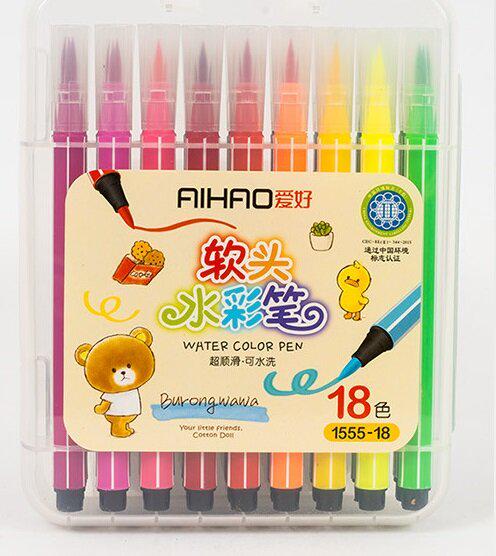 Фломастеры 1555-18 кисточка в пластиковом пенале 18 шт. (13177209)