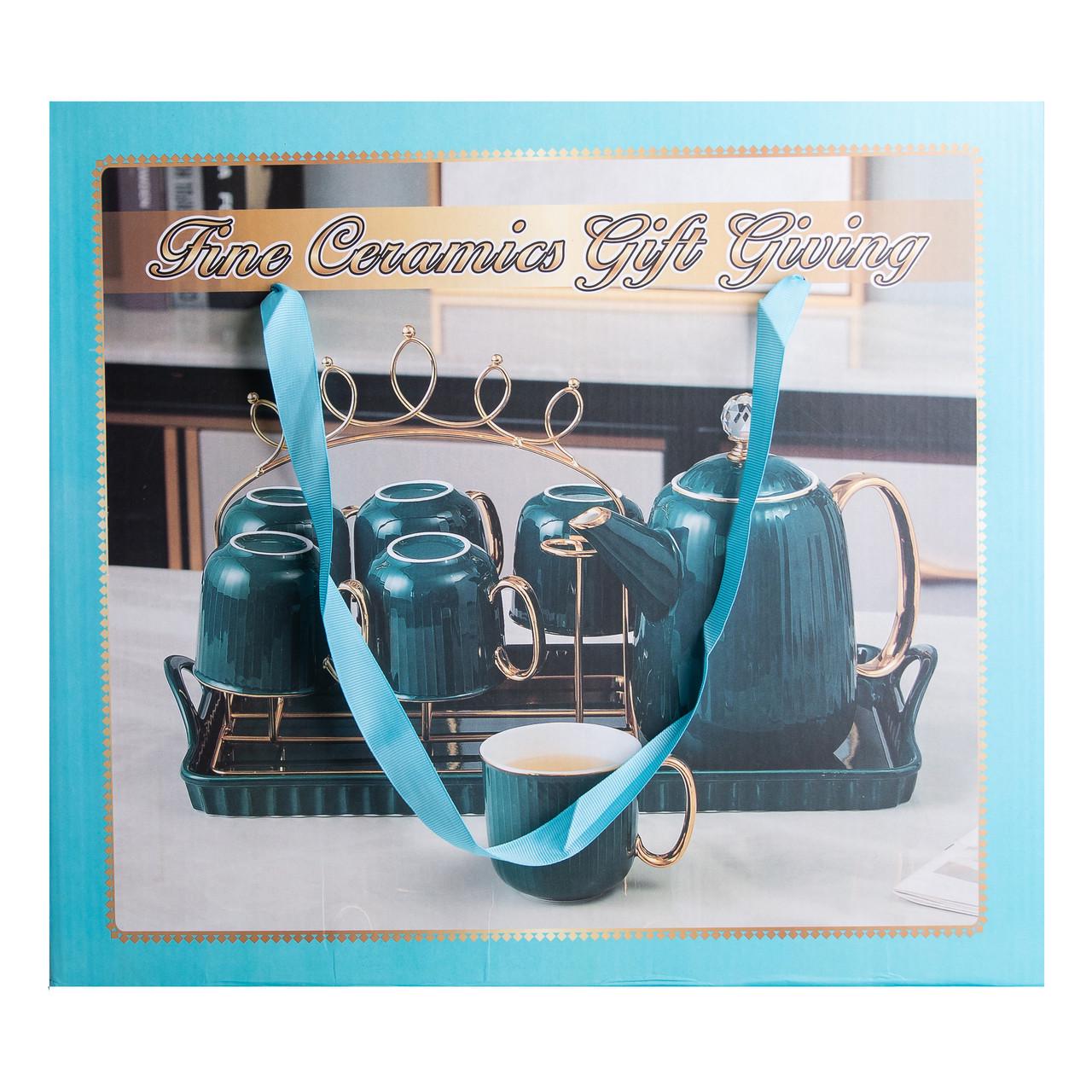 Чайный набор на 6 персон с заварочным чайником и керамической подставкой Зеленый - фото 9 Чайный набор на 6 персон с заварочным чайником и керамической подставкой Зеленый - фото 9