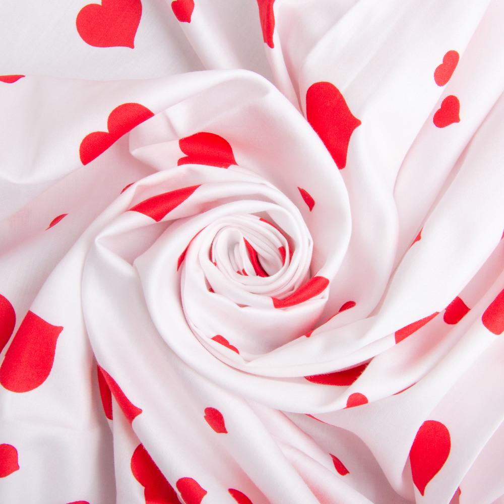 Ткань сатин для постельного белья однотонная М03189/25 Сердечка 130 гр/м2 210 ТС хлопок 240 см Белый (26954)