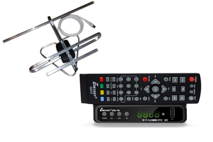 Тюнер с функциями медиаплеера и IPTV/WebTV Eurosky ES-16+/антенна комнатная с усилителем A-sus до 25 км