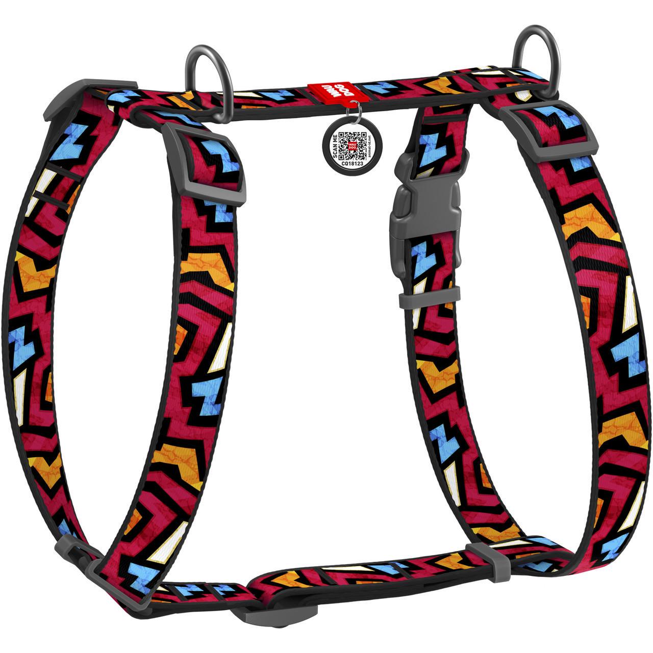 Шлей для собак анатомический H-образный Waudog Nylon с QR паспортом Граффити M (5539)