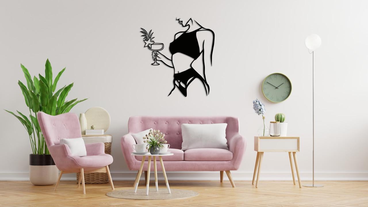 Панно на стену из дерева декоративное Upwood Decor Girl with a cocktail 27,5x25 см Black (1526901764)