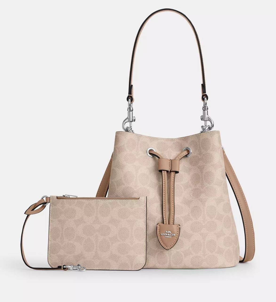 Сумка женская COACH Rowan Bucket Bag In Signature Canvas Silver/Sand/Taupe CBH07 (2938449257)