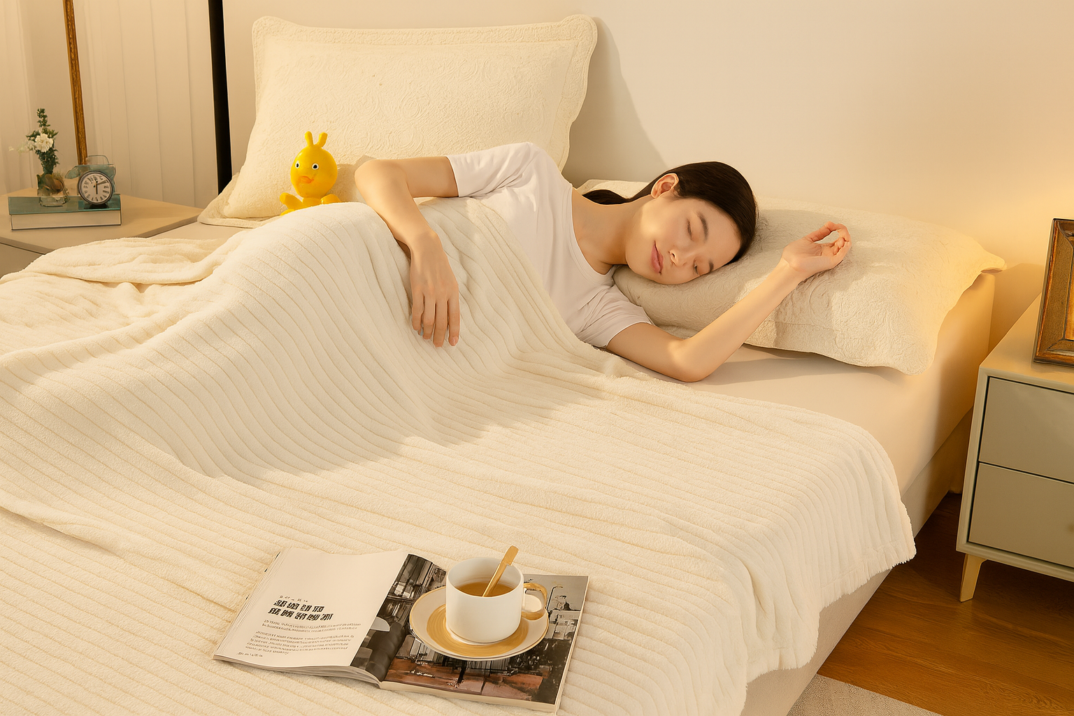 Плед флисовый полуторный Волна 160х210 см Молочный (F-1-106-80/light) - фото 1 Плед флисовый полуторный Волна 160х210 см Молочный (F-1-106-80/light) - фото 1