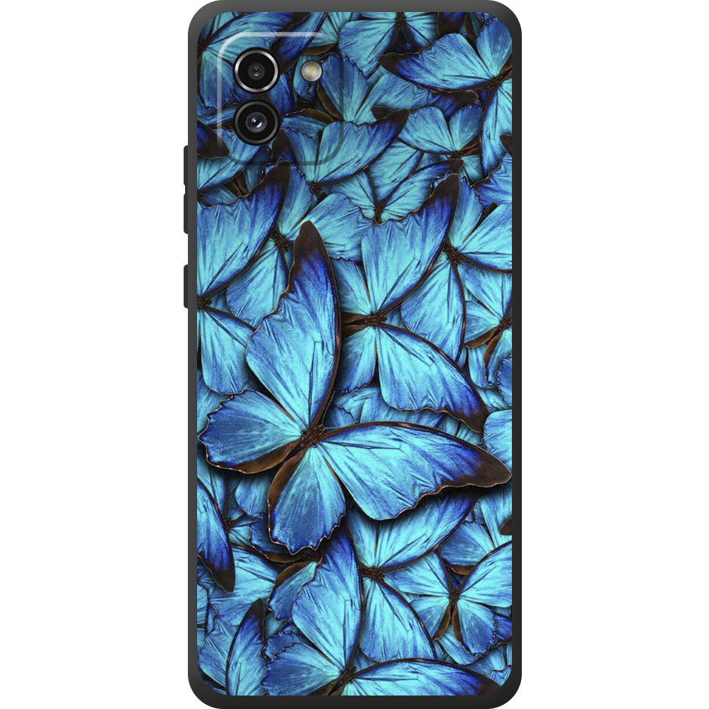 Чехол BoxFace Samsung Galaxy A03 (A035) лазурные бабочки Черный силикон (44031-up1550-44507)