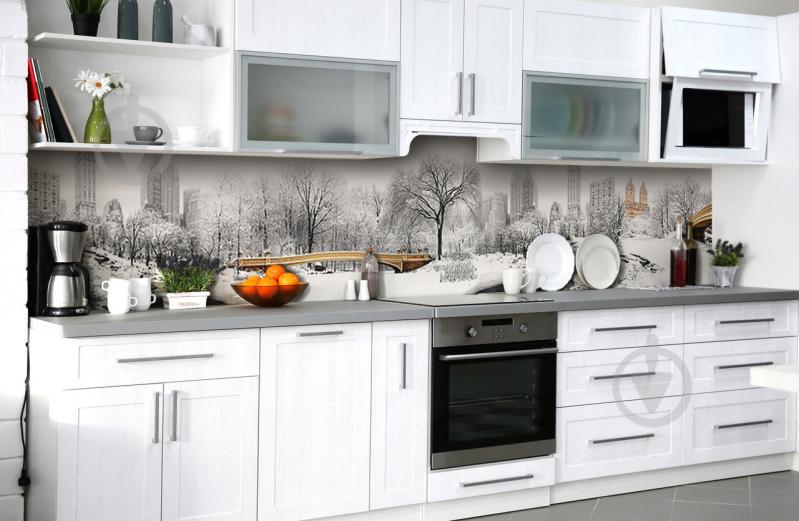 Скинали на кухню Zatarga «Заснеженный Нью-Йорк» 600х2500 мм виниловая 3Д наклейка кухонный фартук