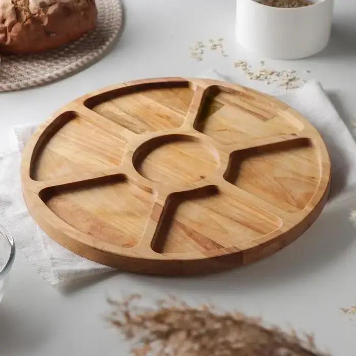 Менажница деревянная 7 секций с пропиткой круглая ясеневая 30 см (ма-7)