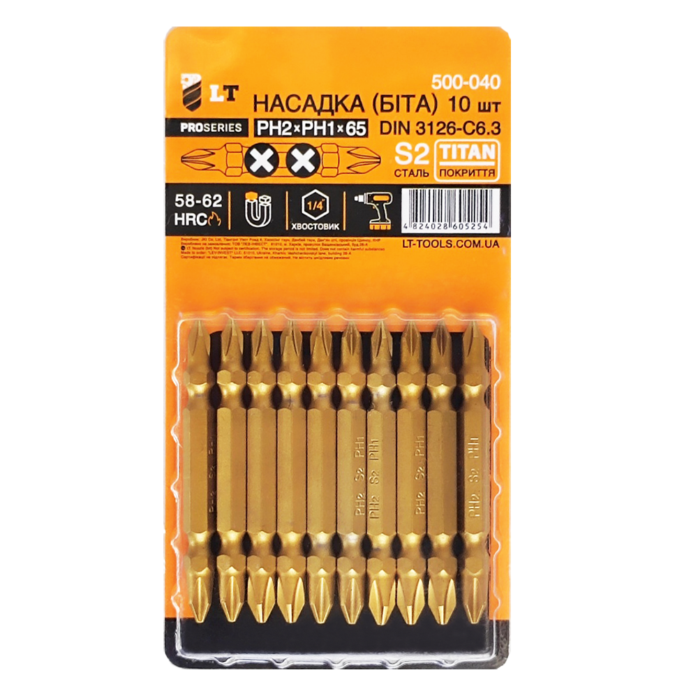 Биты двухсторонние LT-tools титан PH2xPH1 65 мм 10 шт. (500-040)