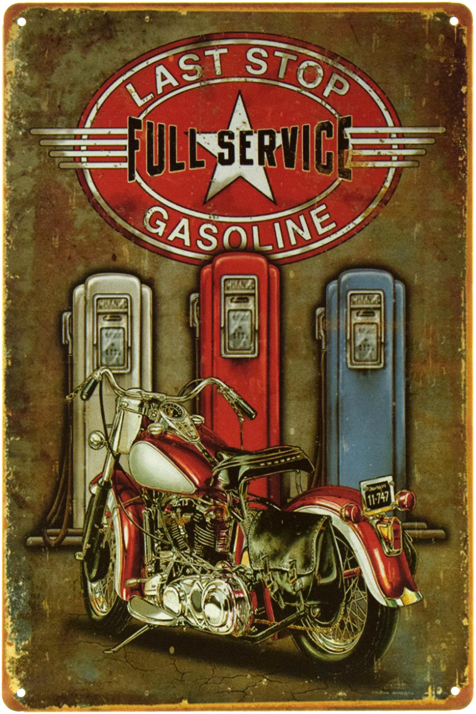 Табличка металлическая Бензин Последняя остановка/Last Stop Gasoline 20x30 см