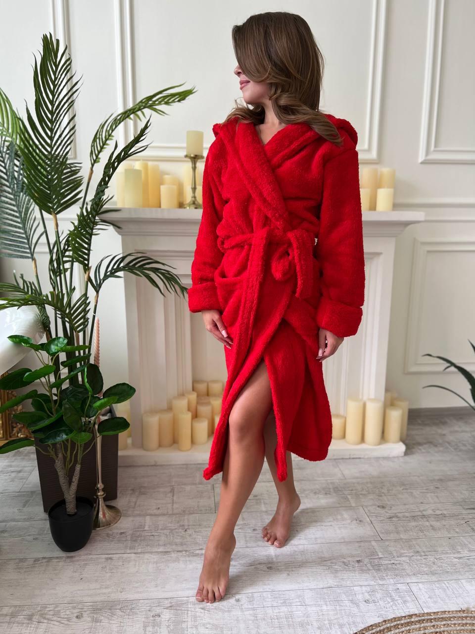 Халат женский махровый на запах XL Красный (Д-al-halat-004-04)