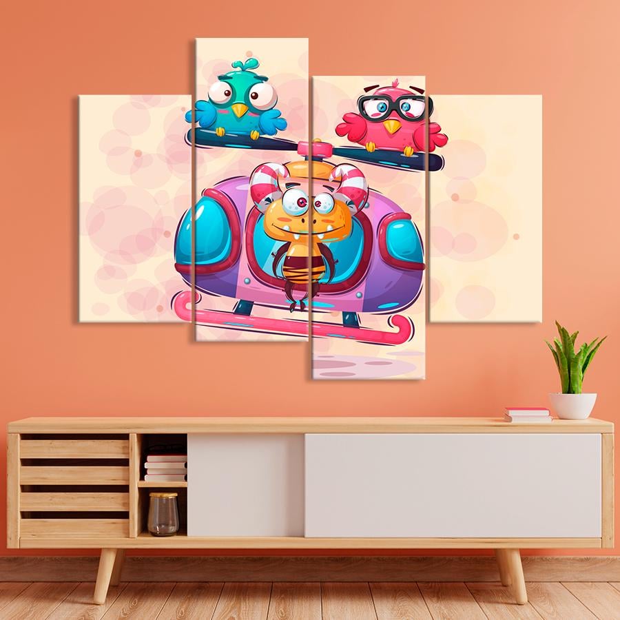 Картина в детскую комнату Монстрик и пара птичек 149x106 см (A1468-4)