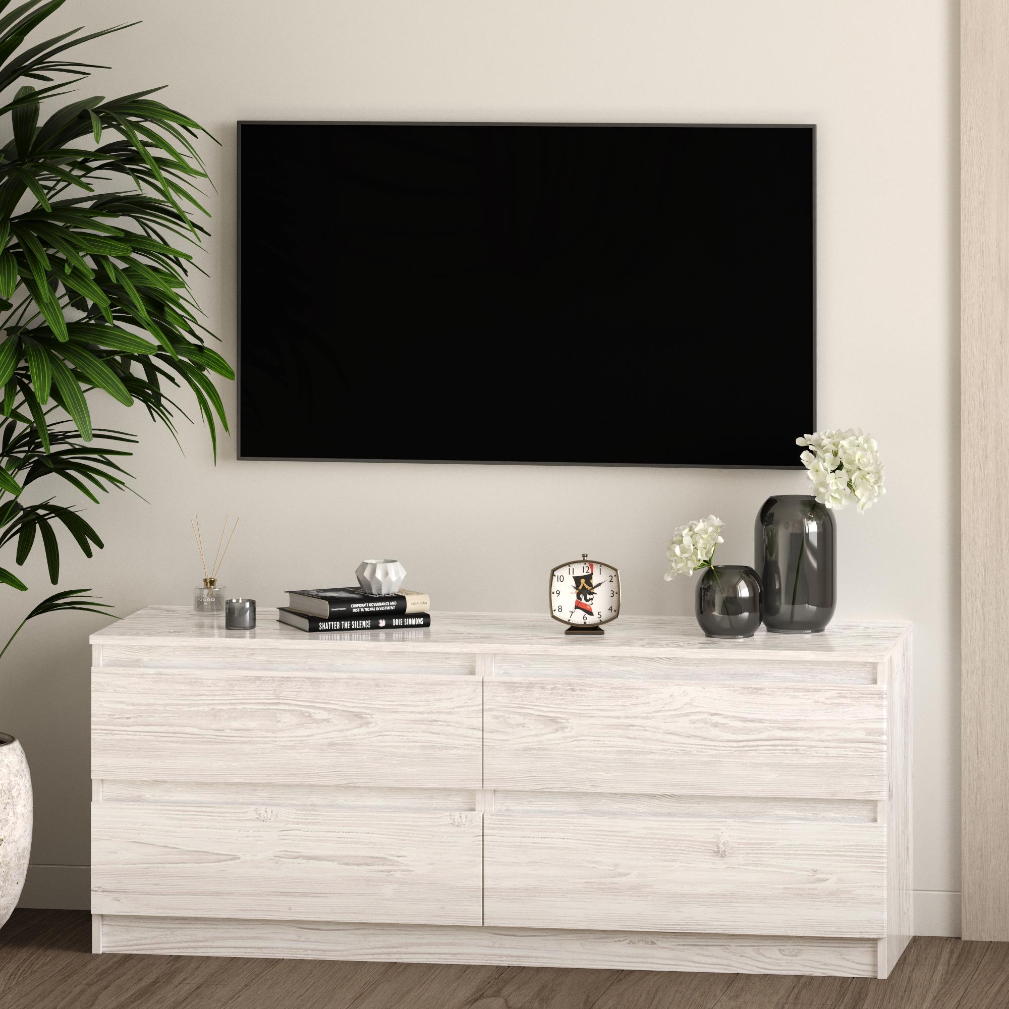 Тумба під телевізор на 4 шухляди без ручок Line TVF4 1400x450x560 мм Аляска - фото 1