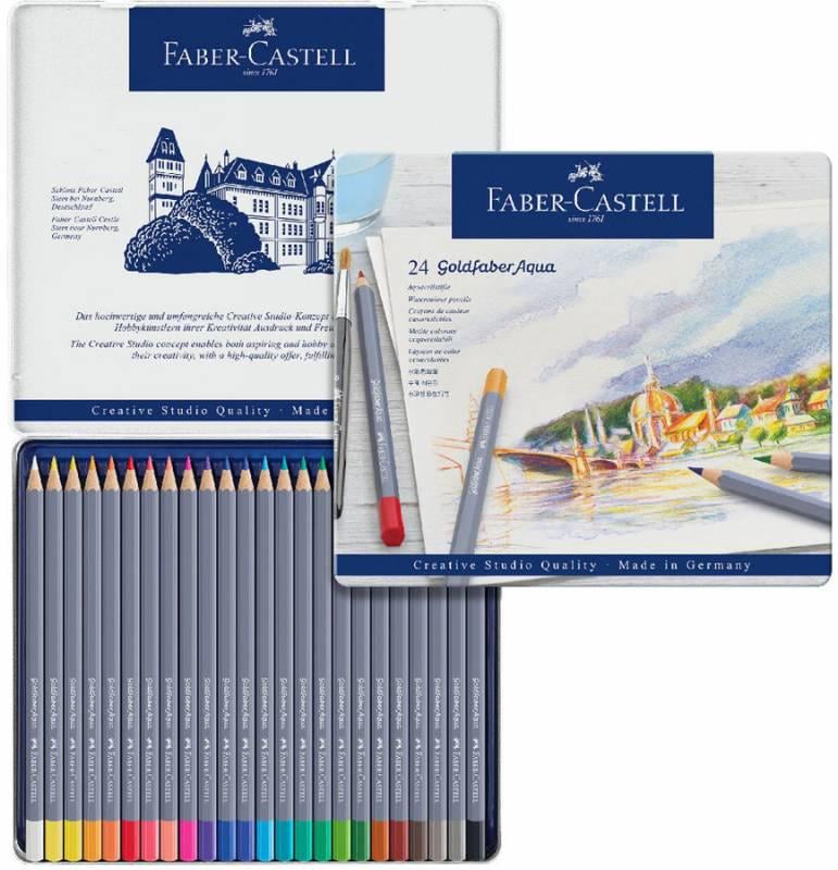 Набор акварельных карандашей Faber-Castell GoldFaber Aqua металлический пенал 24 цвета (27638)