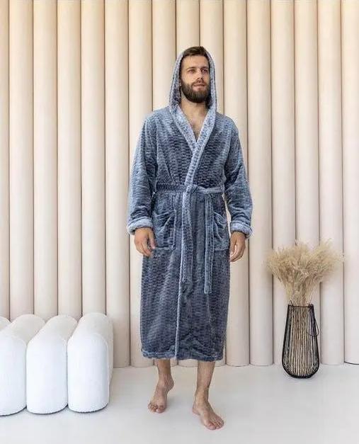 Халат мужской махровый на запах 3XL Серый (31718236)