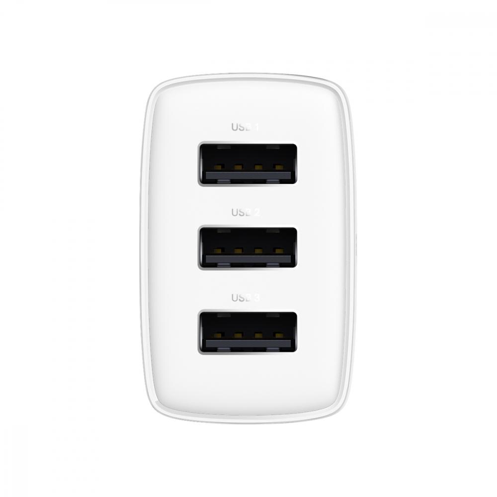 Зарядний пристрій мережевий Baseus Compact Charger 3U 17 W 3USB White (CCXJ020102) - фото 3 Зарядний пристрій мережевий Baseus Compact Charger 3U 17 W 3USB White (CCXJ020102) - фото 3