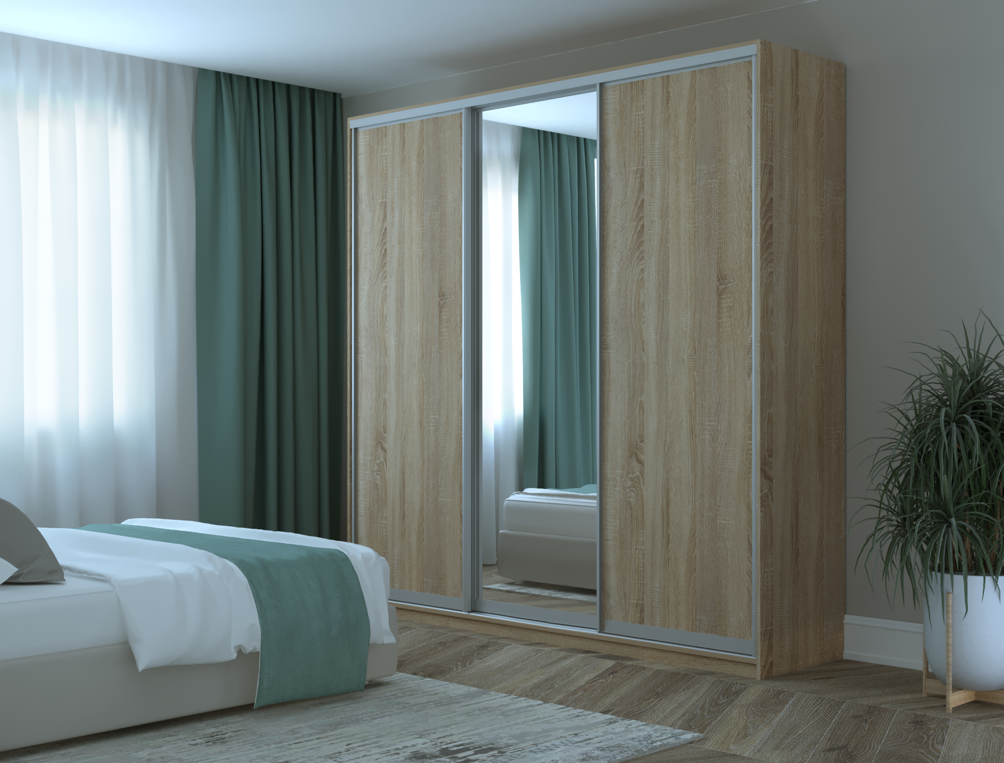 Шафа-купе тридверна Doros Сіті 24 238х60х240 см Дуб Сонома/1 Дзеркало (DRS-011053)