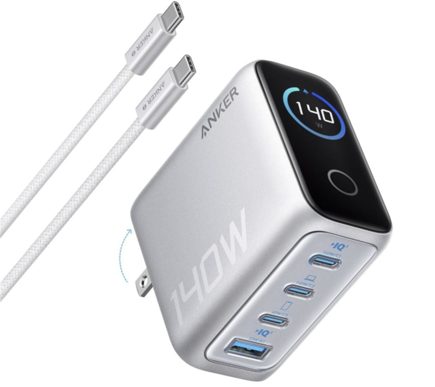 Зарядное устройство Anker 140W USB-C Charger с кабелем Silver