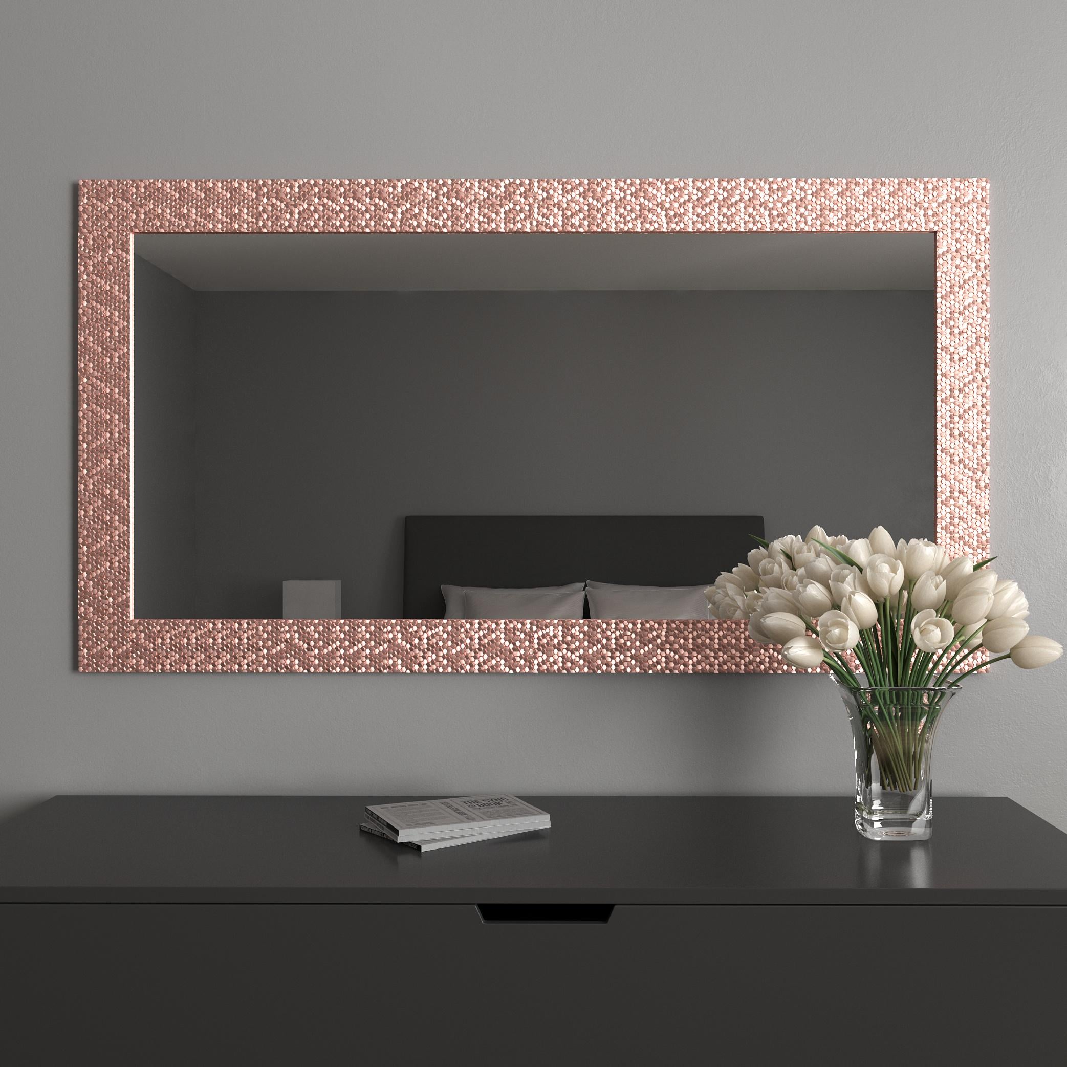 Зеркало на стену Black Mirror в багетной раме 140х76 см Розовый/Золото (8518А-417)