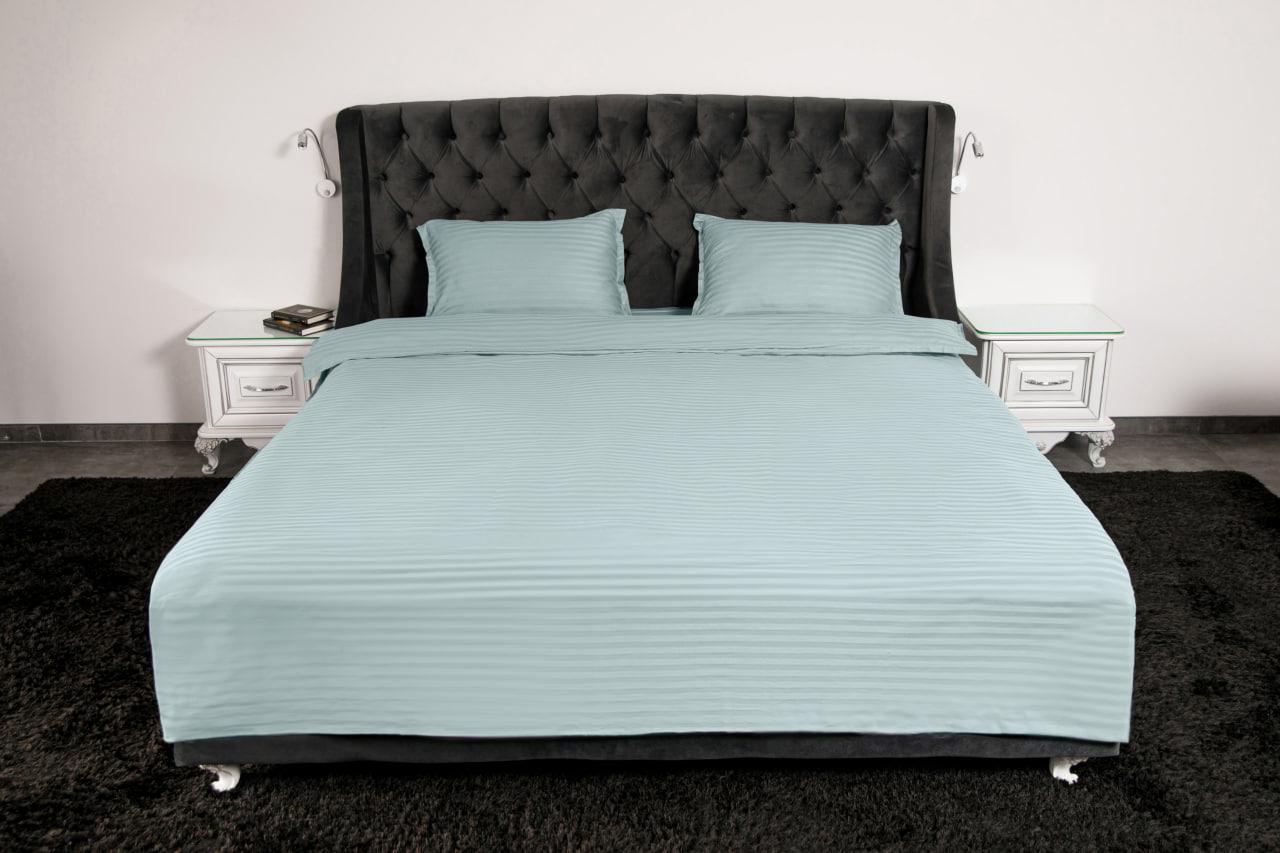 Комплект постільної білизни страйп-сатин полуторний 100% бавовна М'ятний (15408418)