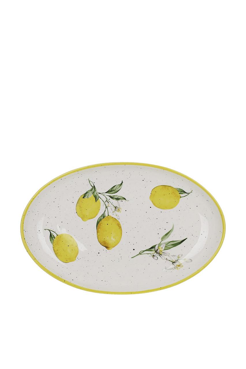 Блюдо овальное керамическое Сочные лимоны ЦБ-00277133 Белый