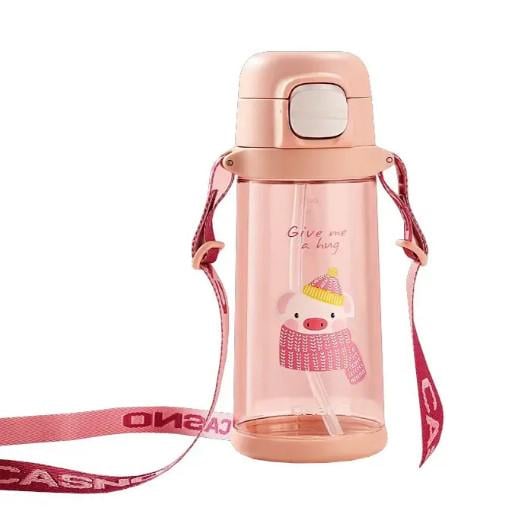 Бутылка для воды Casno KXN-1219 Свинка с соломинкой 690 мл Розовый (62134)