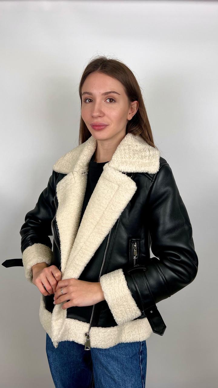 Дубленка женская Бренд #2439-02 M Черный (23918518) - фото 3 Дубленка женская Бренд #2439-02 M Черный (23918518) - фото 3