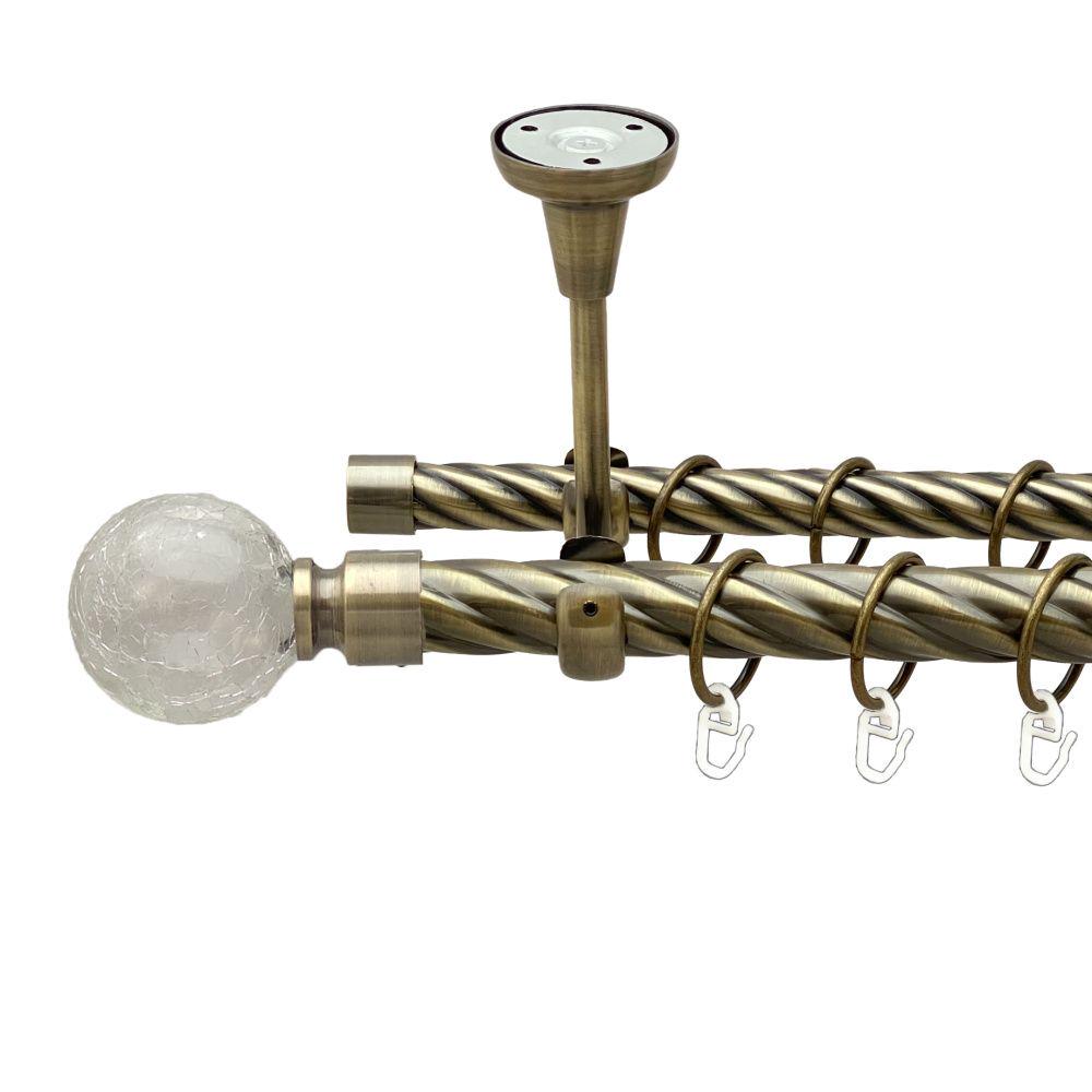 Карниз Orvit Сепія металевий дворядний відкритий до стелі скручена труба кільце металеве 25/19 мм 300 см Антик (00-00019137)