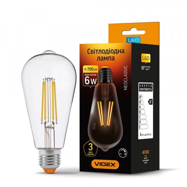 Led лампа Videx Filament ST64FD 6 W E27 4100 K дімерна (24312)