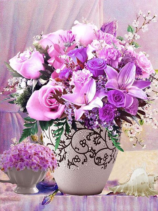 Алмазная мозаика Лилии и розы 30х40 см (H8165)