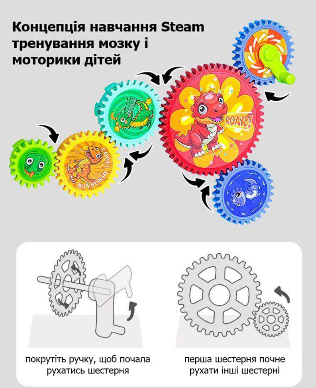 Конструктор дитячий Creative Dinosaur Gear електромеханічний 13 деталей (29610659) - фото 2 Конструктор дитячий Creative Dinosaur Gear електромеханічний 13 деталей (29610659) - фото 2