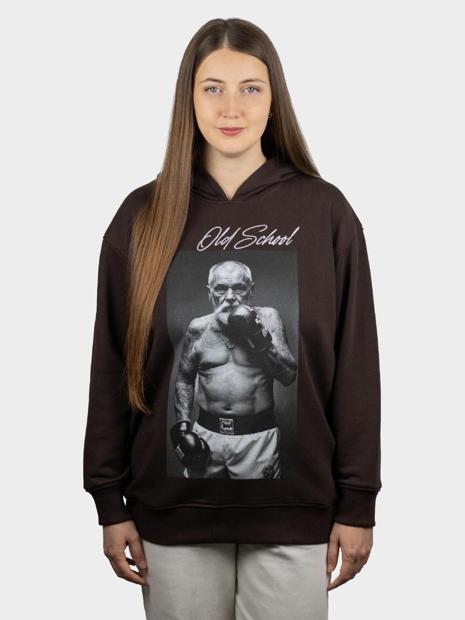 Худі унісекс оверсайз BOJO Old school дідусь L/XL Шоколад