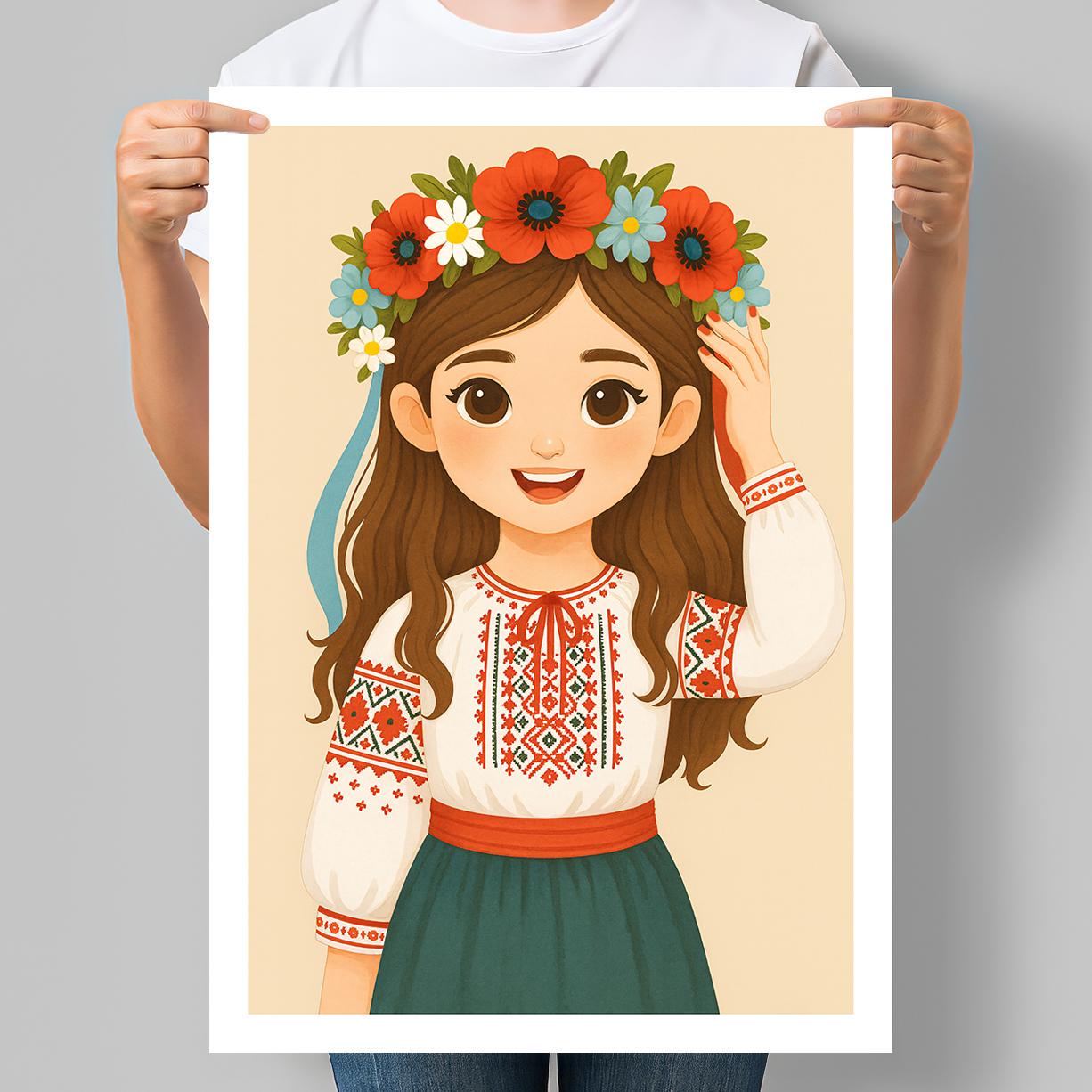Постер для дитсадка Україночка у вишиванці й віночку 42x60 см A2 без рамки (DYT095_A2)