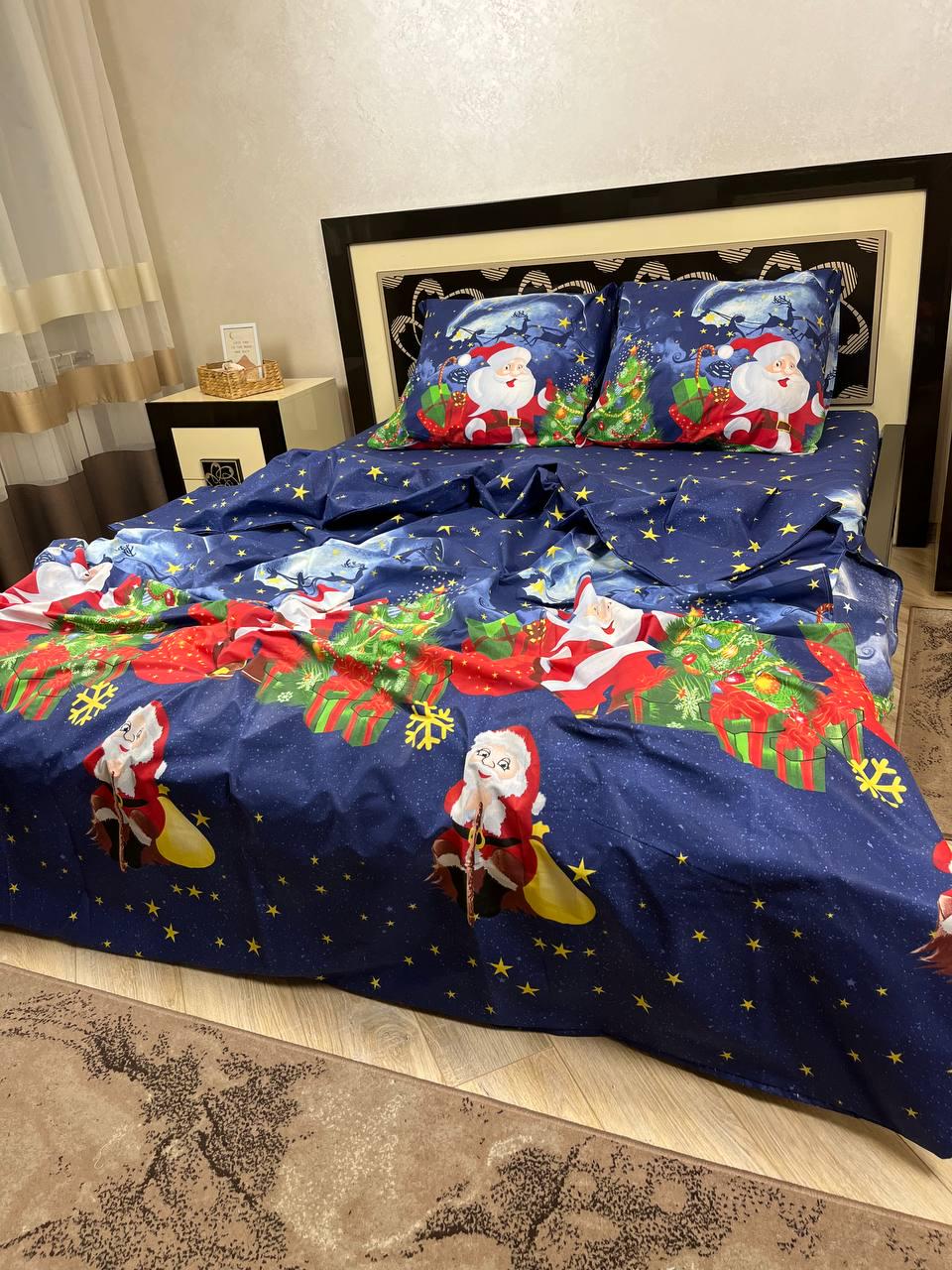 Комплект постільної білизни Новорічне диво бавовняний полуторний 150х220/50х70 см Синій (13043519)