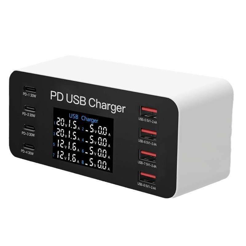 Мультизарядное устройство на 8 портов USB/Type-C с экраном A9 быстрая зарядка 65 W PD (WLX-A9)