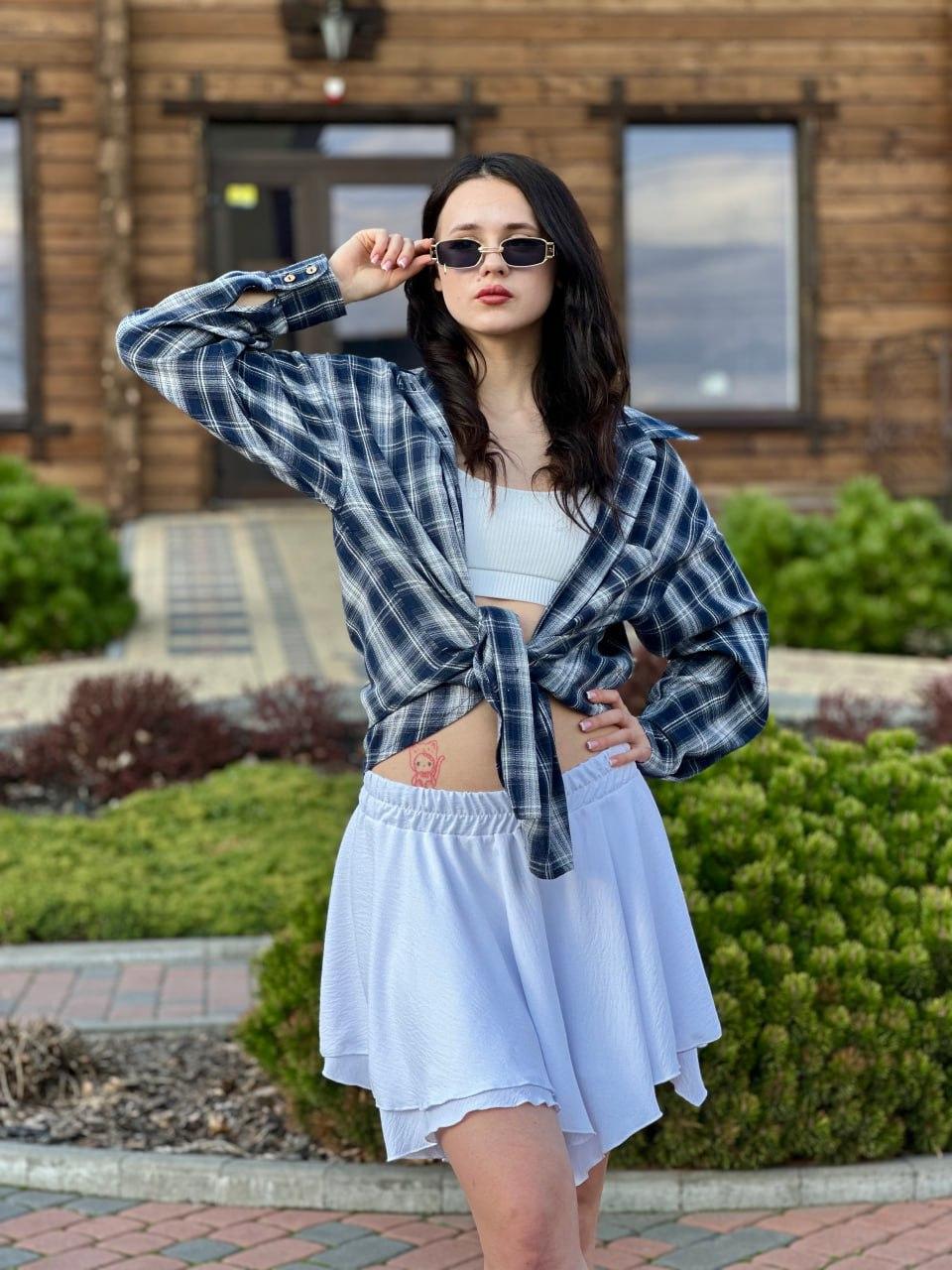 Рубашка женская в клеточку Синий/Белый (2567453283) Рубашка женская в клеточку Синий/Белый (2567453283)