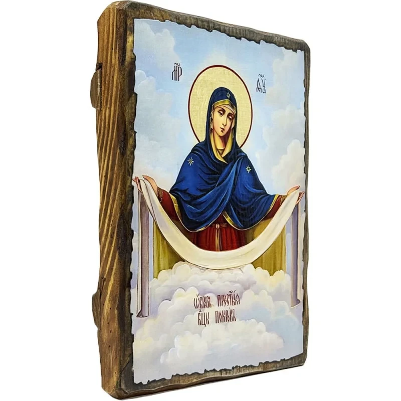 Ікона Пресвята Богородиця Покрова під старовину 21х28 см (4239-3) - фото 2 Ікона Пресвята Богородиця Покрова під старовину 21х28 см (4239-3) - фото 2