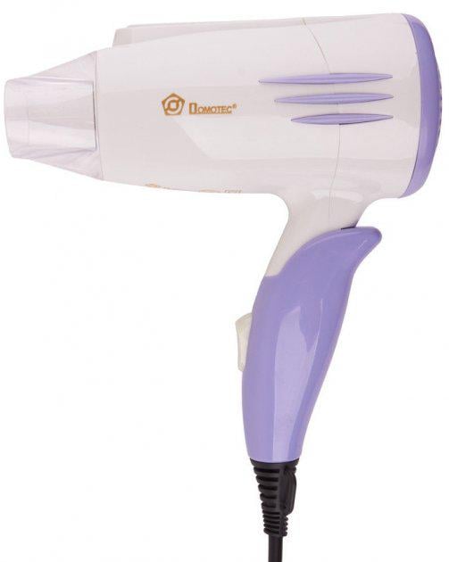 Фен для волос складной Domotec MS-1410 с терморегулятором мини 1400 Вт Бело-фиолетовый