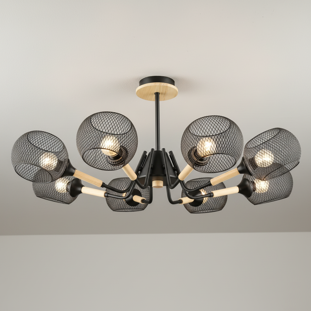 Люстра Valeso с каркасом из металла и дерева под восемь ламп Е27 Черный (N6620/8)