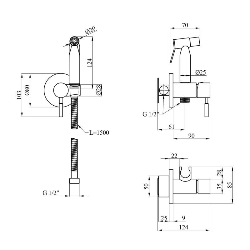 Набор смесителей для ванны с гигиеническим душем Kroner KRP Edelstahl Klassisch Сатин (ESG053) - фото 18 Набор смесителей для ванны с гигиеническим душем Kroner KRP Edelstahl Klassisch Сатин (ESG053) - фото 18