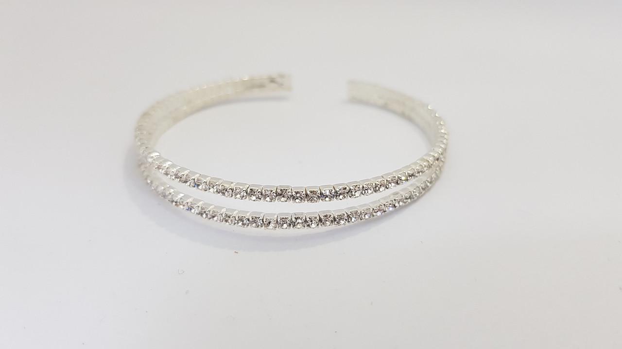 Браслет жіночий з кристалами 10 мм 2 ряди каменів Сріблястий (1799855885)