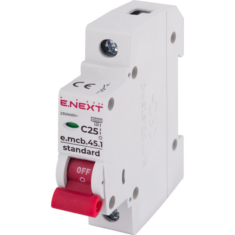 Автоматичний вимикач E.NEXT 25A 4,5kA 1 полюс тип C e.mcb.stand.45.1.C25 s002010 (14342)