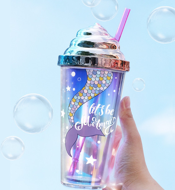 Склянка з трубочкою Lets He Mermaid 7383 420 мл Рожевий (4399011)