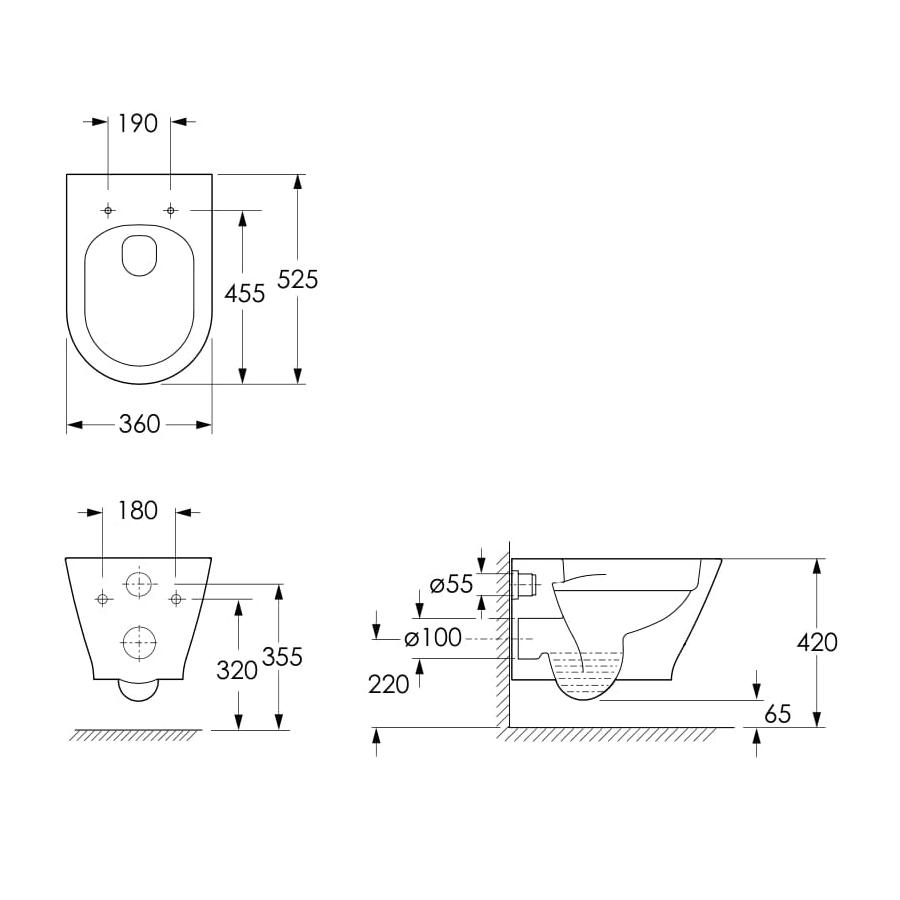 Унитаз подвесной Imprese LEDNICE c06807900 безободковый с сиденьем с микролифтом (170911) - фото 2