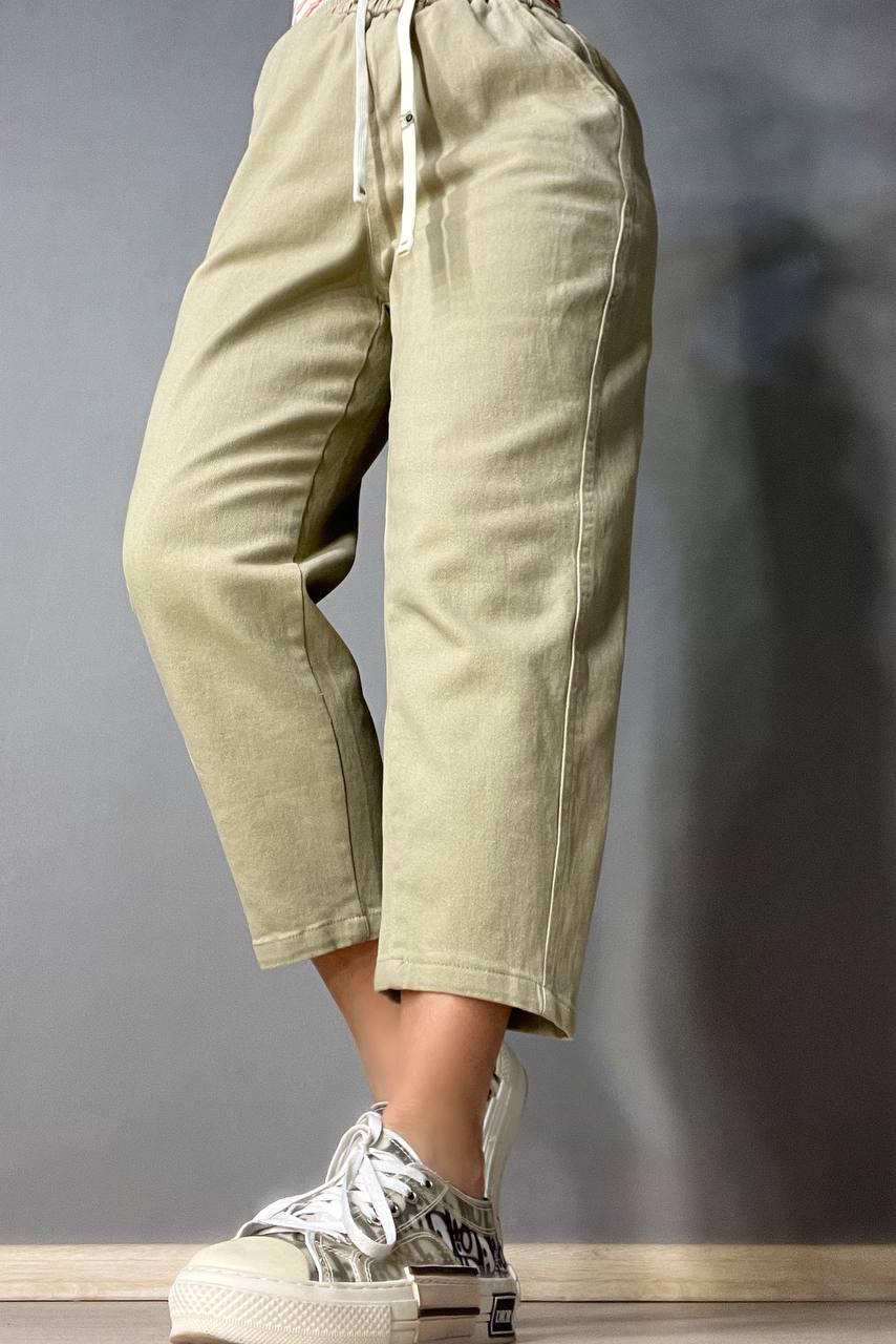 Джинси жіночі A-N 9962 MOM кюлоти укорочені резинка на таліі шнурок XL Бежевий (3699) - фото 2