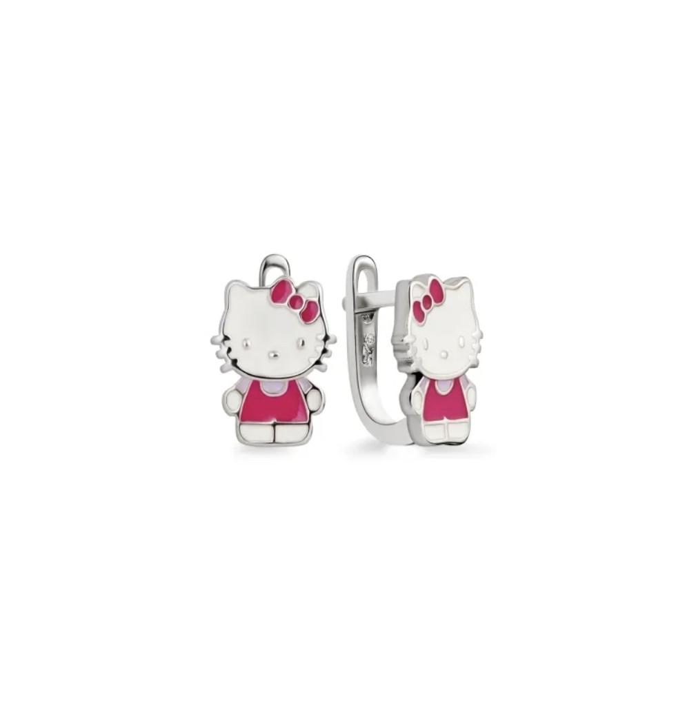 Серьги Кошечка Китти с Эмалью серебро 925 пробы 2,20 г (ск2/902)